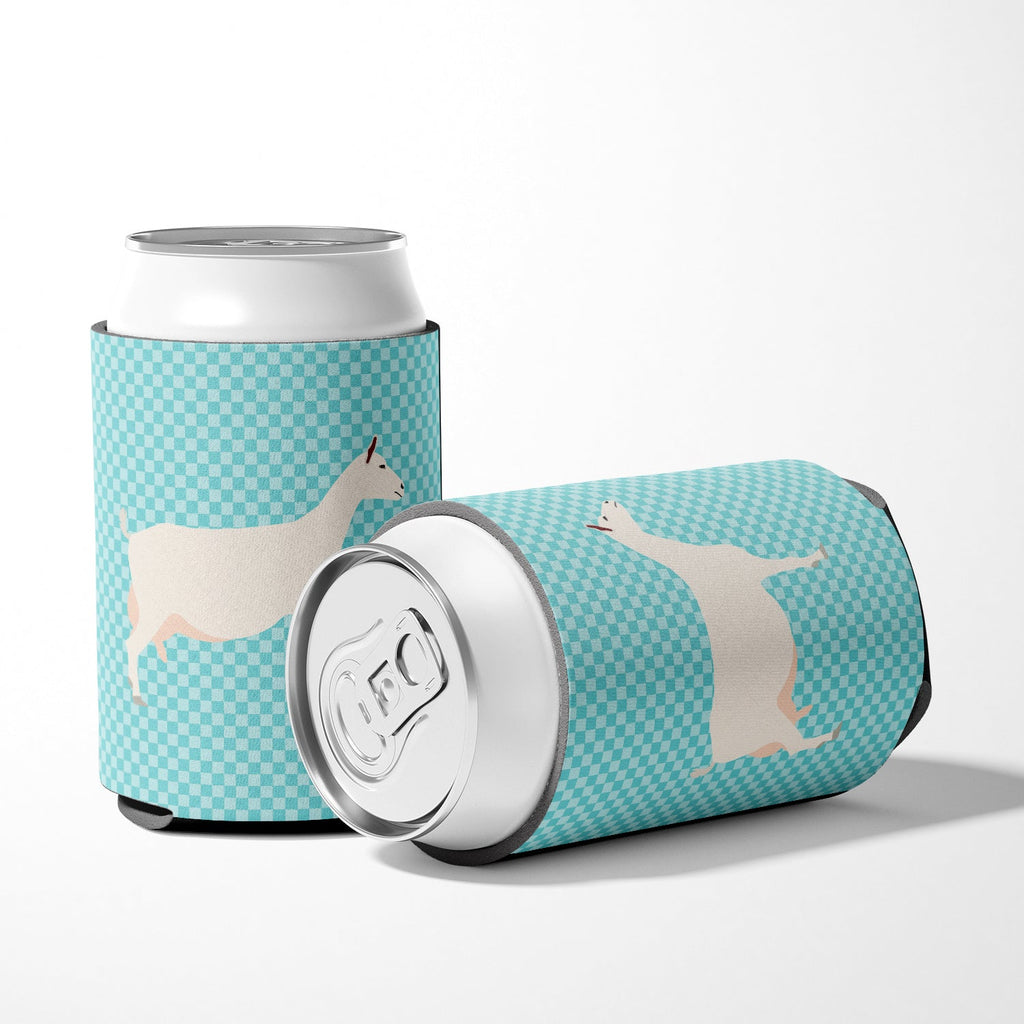 Saanen Goat Blue Check Can or Bottle Hugger Cooler Sleeve for Standard 12 oz Cans, Insulated Foam Beer & Soda Can Hugger Reusable