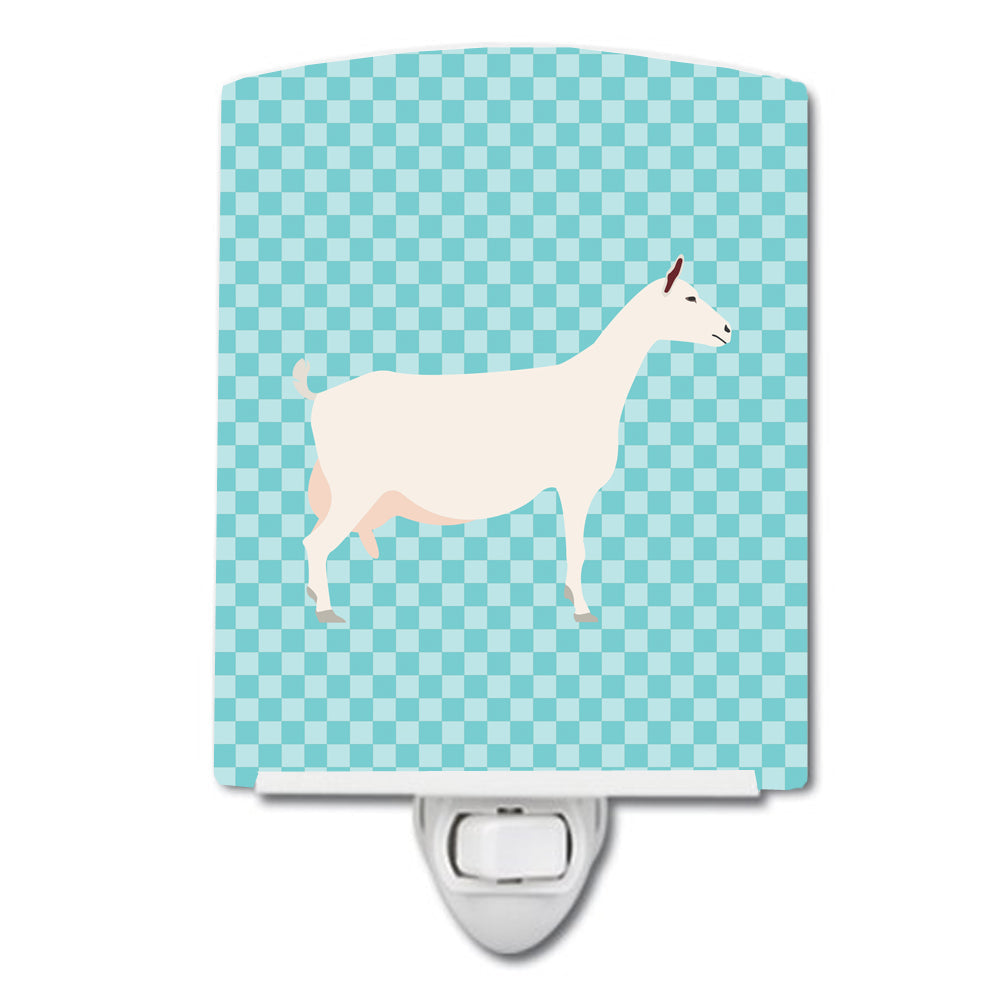 Saanen Goat Blue Check Ceramic Night Light Compact, UL-Certified, Ideal for Bedroom, Bathroom, Nursery, Hallway, Kitchen, 6x4x3, Multicolor