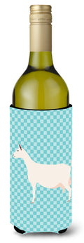 Saanen Goat Blue Check Wine Bottle Hugger Gift Sleeve for Standard 750 ml Bottles, Insulated Reusable Also Fits Mini Shot & Pint Bottles
