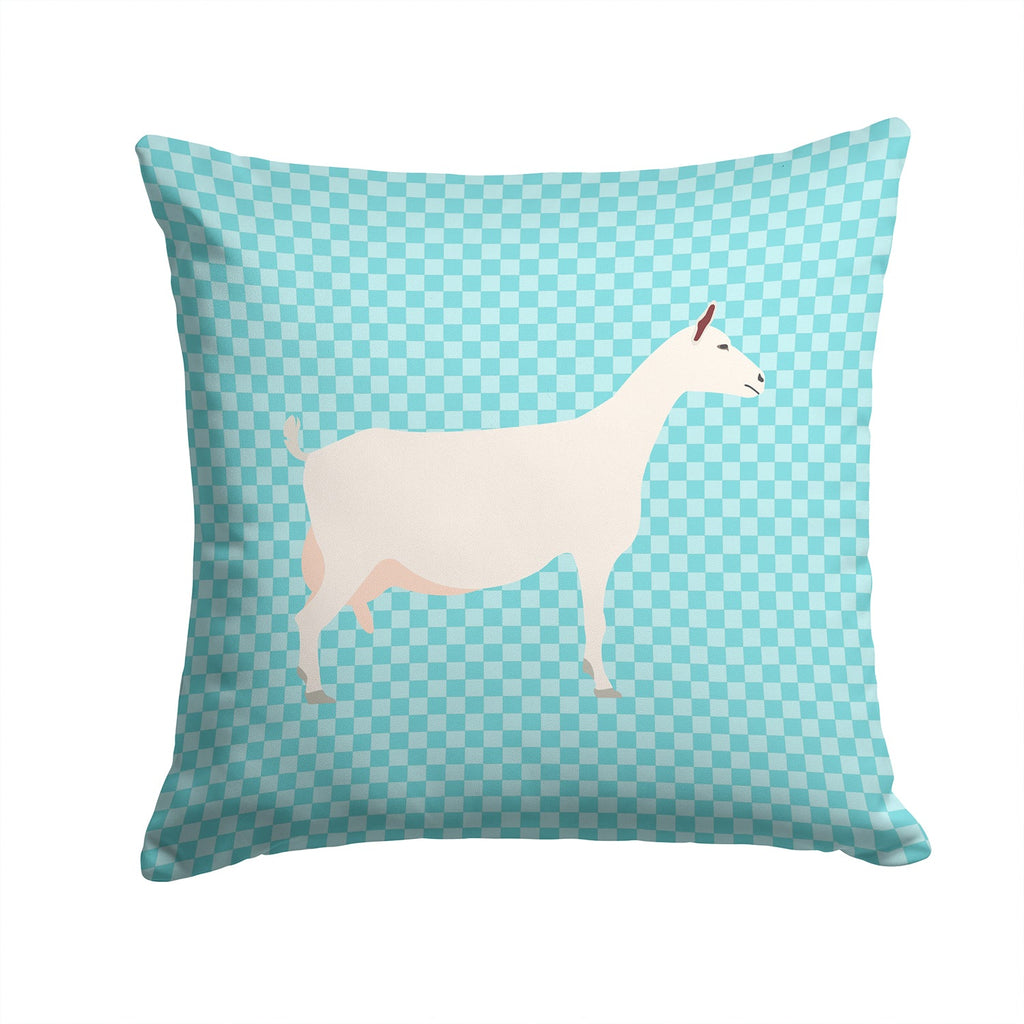 Saanen Goat Blue Check Decorative Throw Pillow 14x14 Indoor Outdoor Accent Cushion, Fabric Cover with Insert for Sofa, Bed, Porch & Living Room