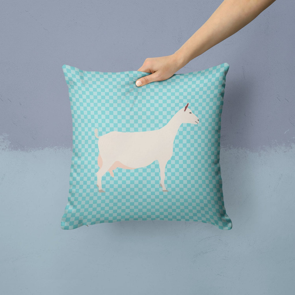 Saanen Goat Blue Check Decorative Throw Pillow 14x14 Indoor Outdoor Accent Cushion, Fabric Cover with Insert for Sofa, Bed, Porch & Living Room