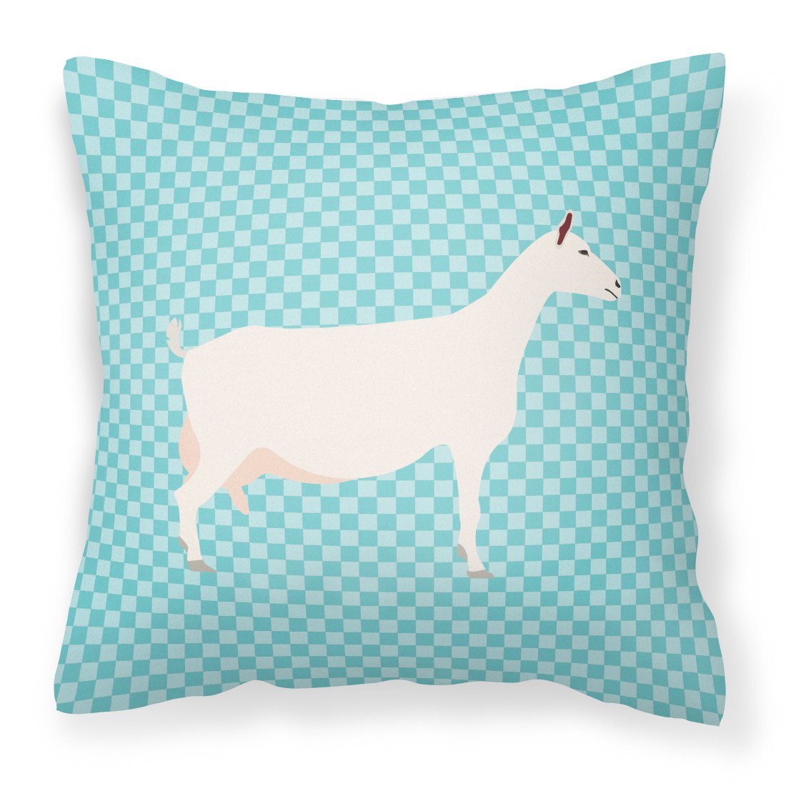 Saanen Goat Blue Check Decorative Throw Pillow 18x18 Indoor Outdoor Accent Cushion, Fabric Cover with Insert for Sofa, Bed, Porch & Living Room