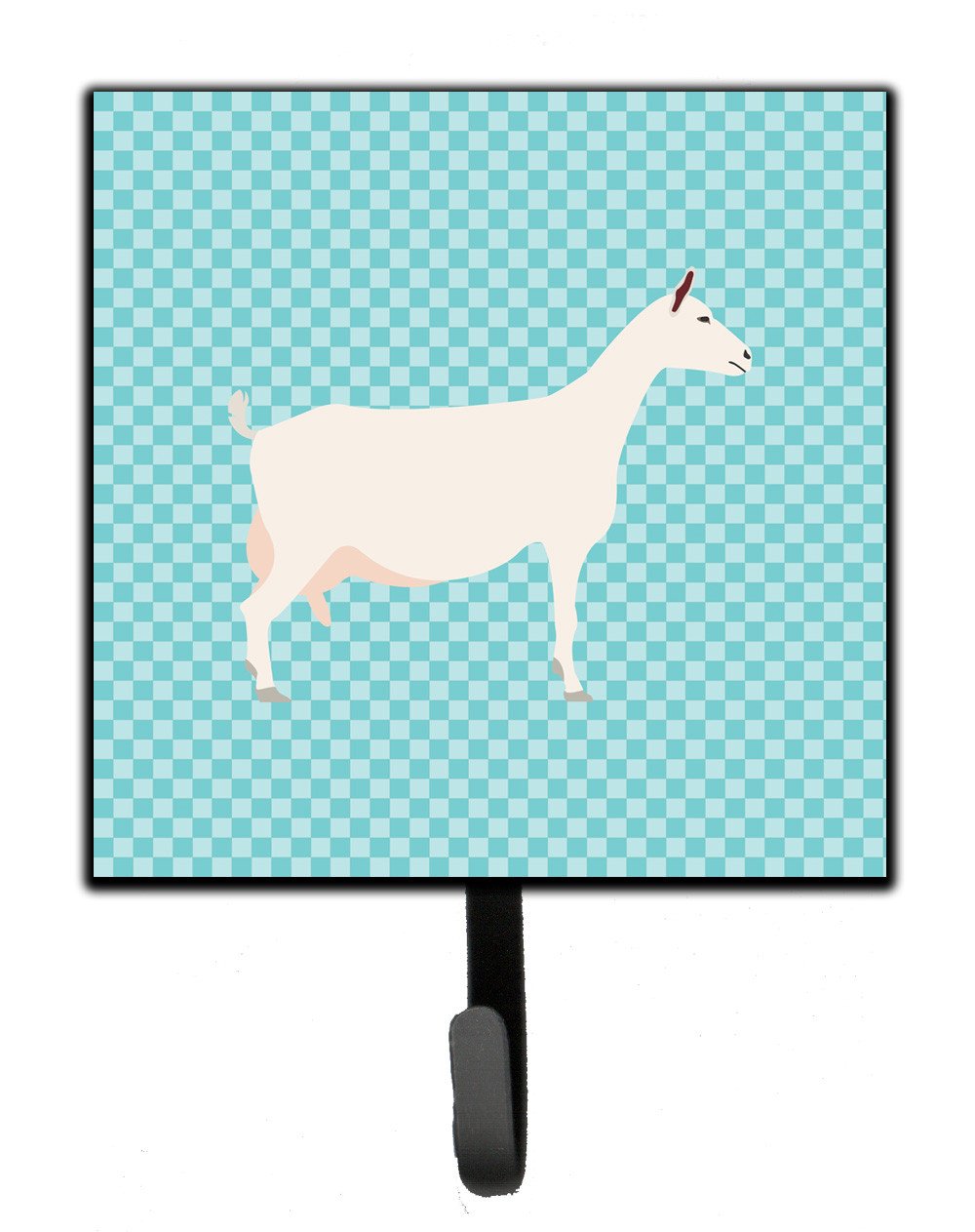 Saanen Goat Blue Check Leash or Key Holder Wall Hooks, Key Hooks Holder, Coat Rack Wall Mount, Coat Hooks, Hooks for Hanging Keys, Towels, Aprons, Leashes