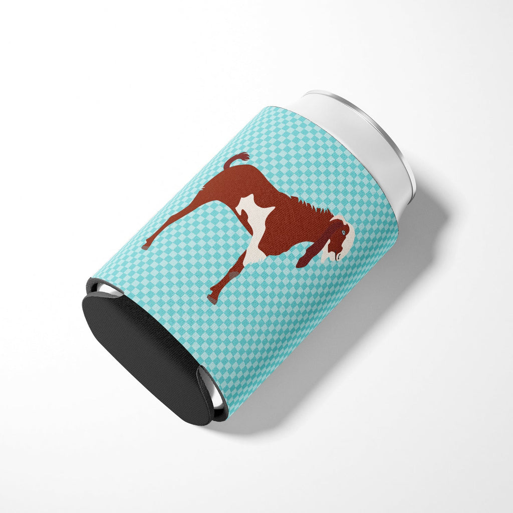 Jamnapari Goat Blue Check Can or Bottle Hugger Cooler Sleeve for Standard 12 oz Cans, Insulated Foam Beer & Soda Can Hugger Reusable