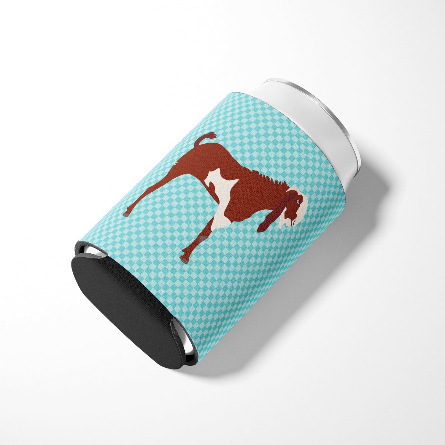 Jamnapari Goat Blue Check Can or Bottle Hugger Cooler Sleeve for Standard 12 oz Cans, Insulated Foam Beer & Soda Can Hugger Reusable