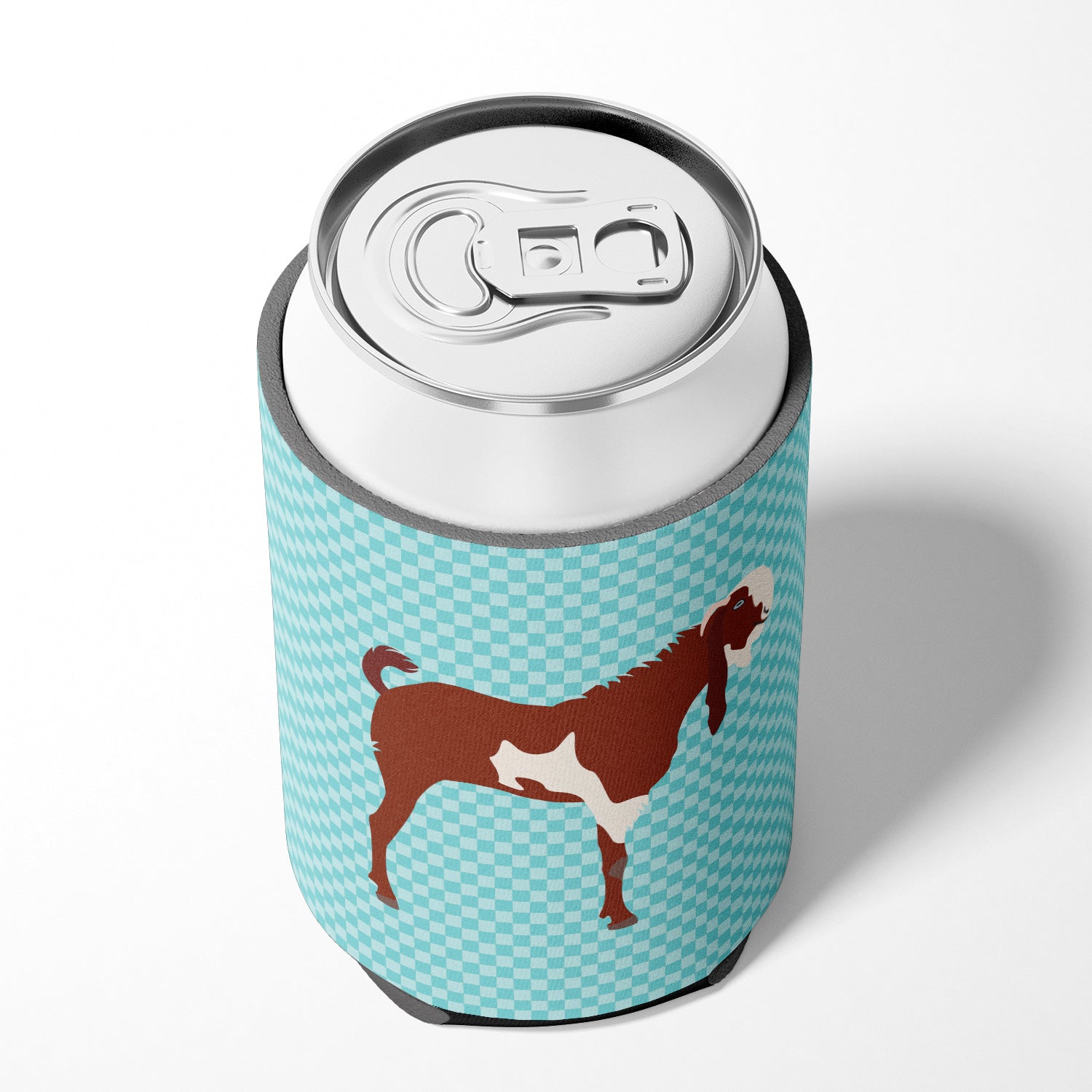 Jamnapari Goat Blue Check Can or Bottle Hugger Cooler Sleeve for Standard 12 oz Cans, Insulated Foam Beer & Soda Can Hugger Reusable
