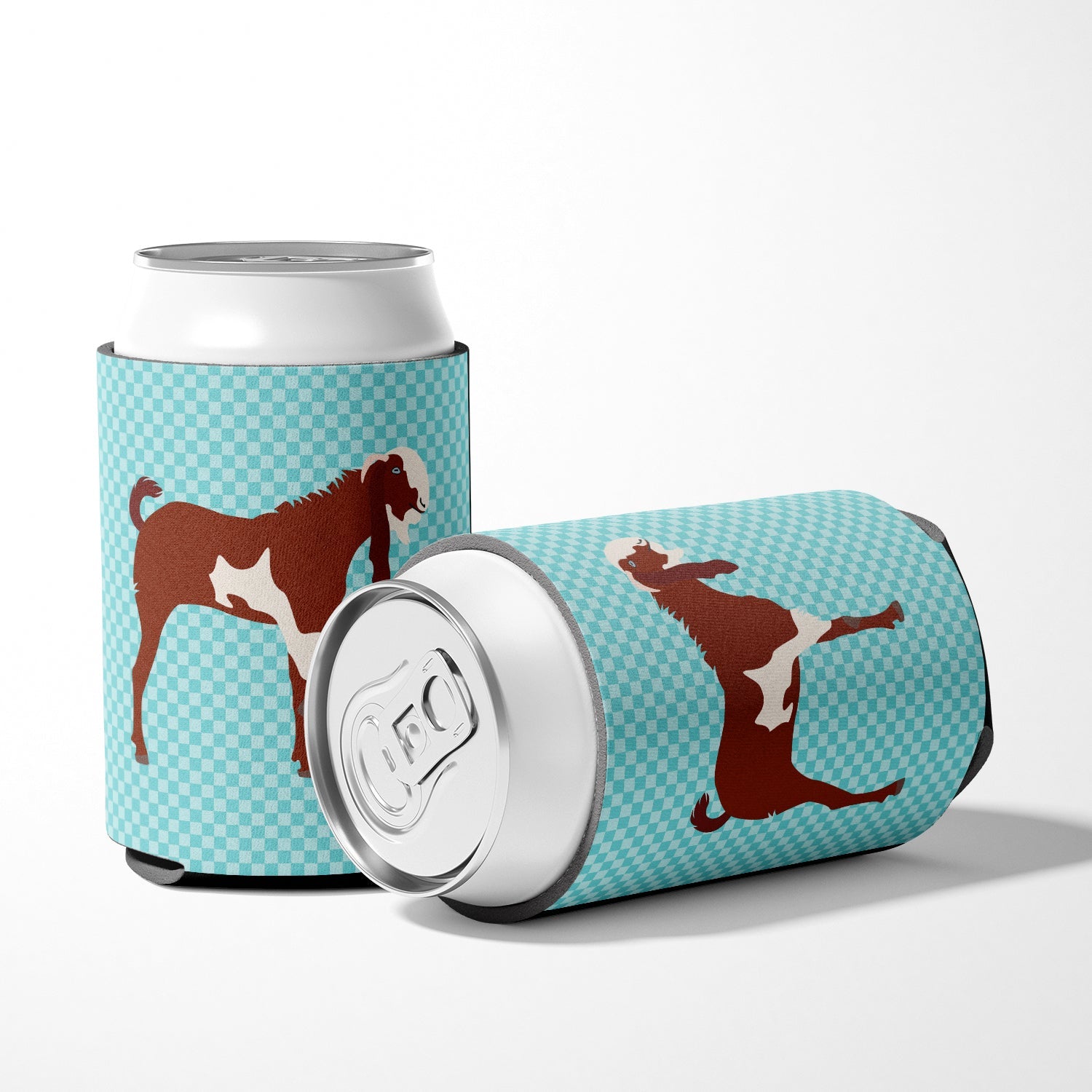 Jamnapari Goat Blue Check Can or Bottle Hugger Cooler Sleeve for Standard 12 oz Cans, Insulated Foam Beer & Soda Can Hugger Reusable