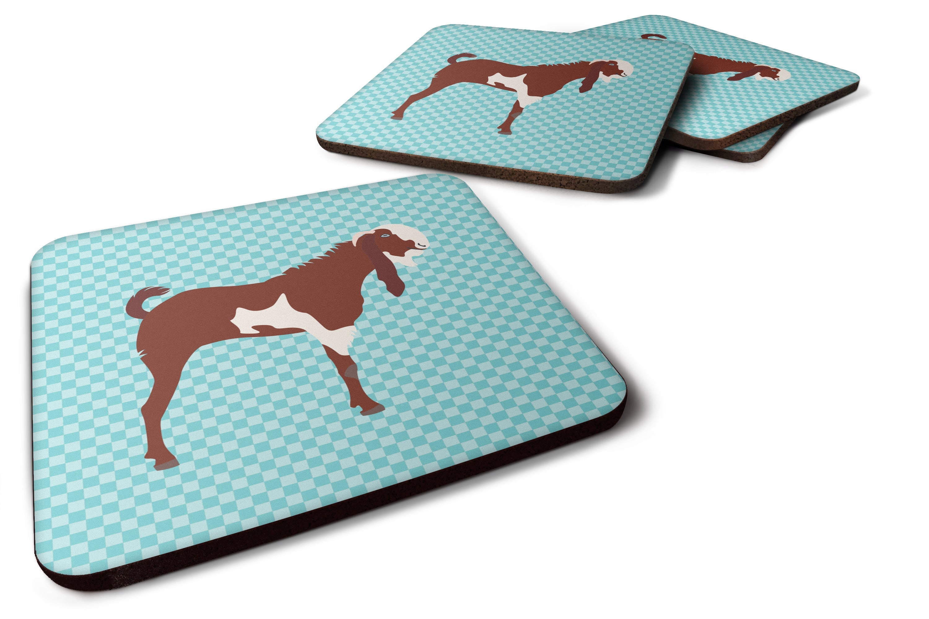 Jamnapari Goat Blue Check Foam Coasters Set of 4 Cup Coasters for Indoor Outdoor, Tabletop Protection, Anti Slip, Mouse pad Material