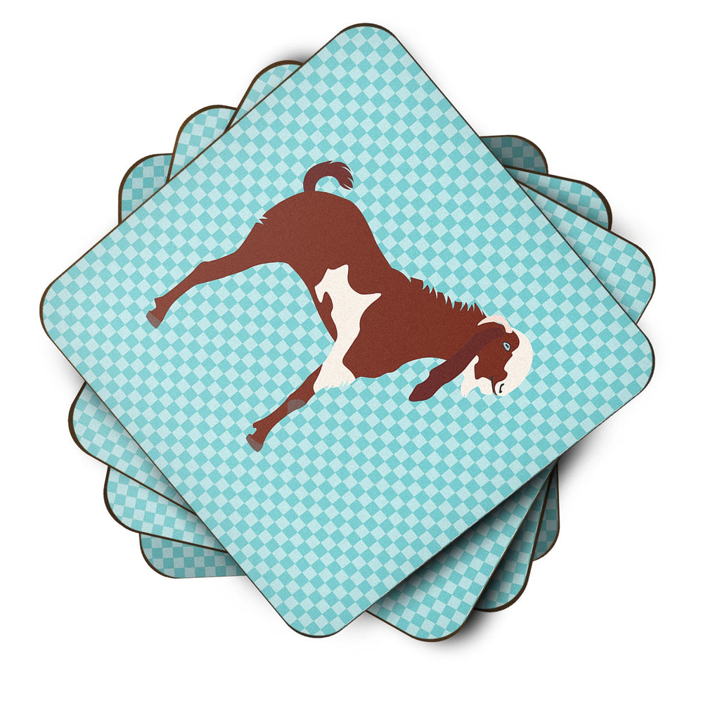 Jamnapari Goat Blue Check Foam Coasters Set of 4 Cup Coasters for Indoor Outdoor, Tabletop Protection, Anti Slip, Mouse pad Material