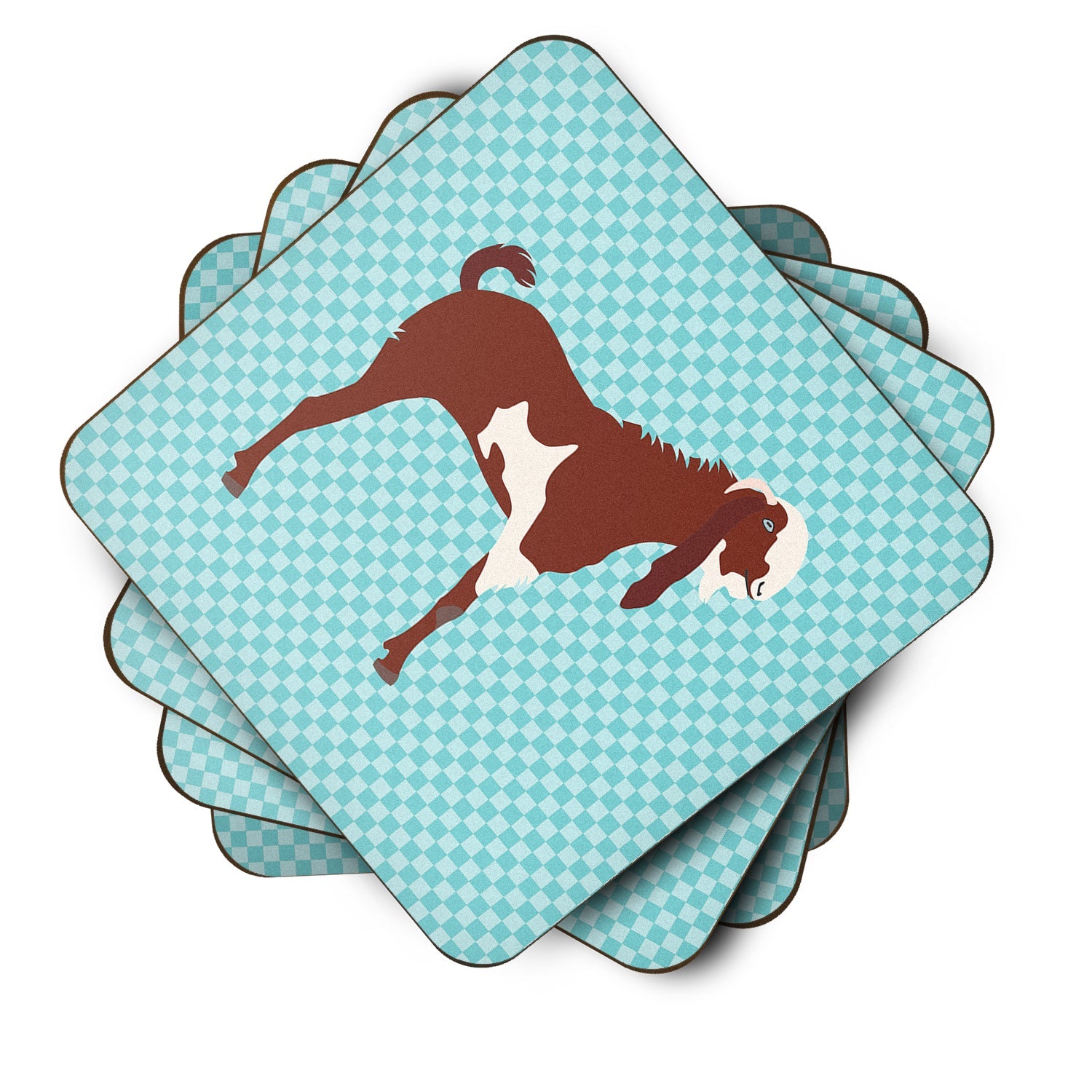 Jamnapari Goat Blue Check Foam Coasters Set of 4 Cup Coasters for Indoor Outdoor, Tabletop Protection, Anti Slip, Mouse pad Material