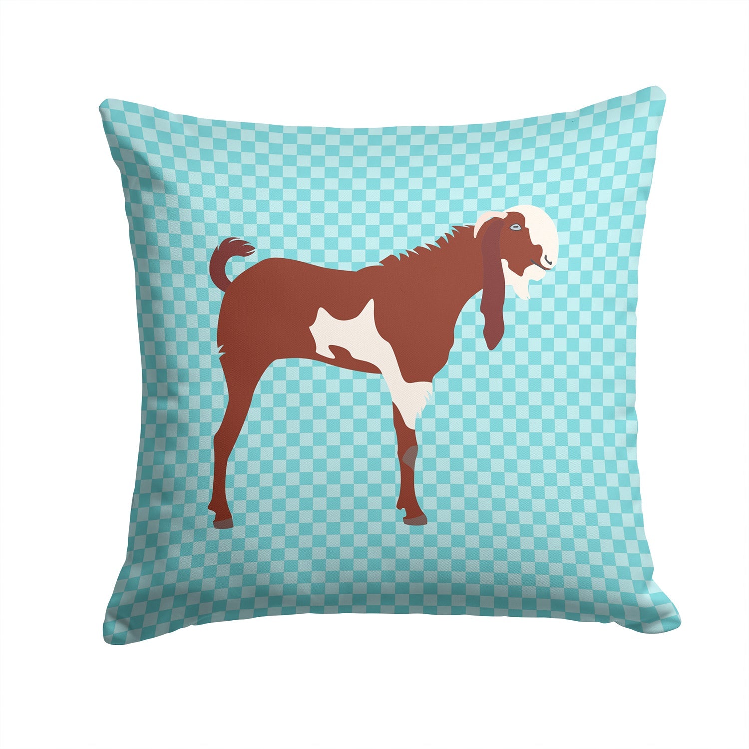 Jamnapari Goat Blue Check Decorative Throw Pillow 14x14 Indoor Outdoor Accent Cushion, Fabric Cover with Insert for Sofa, Bed, Porch & Living Room