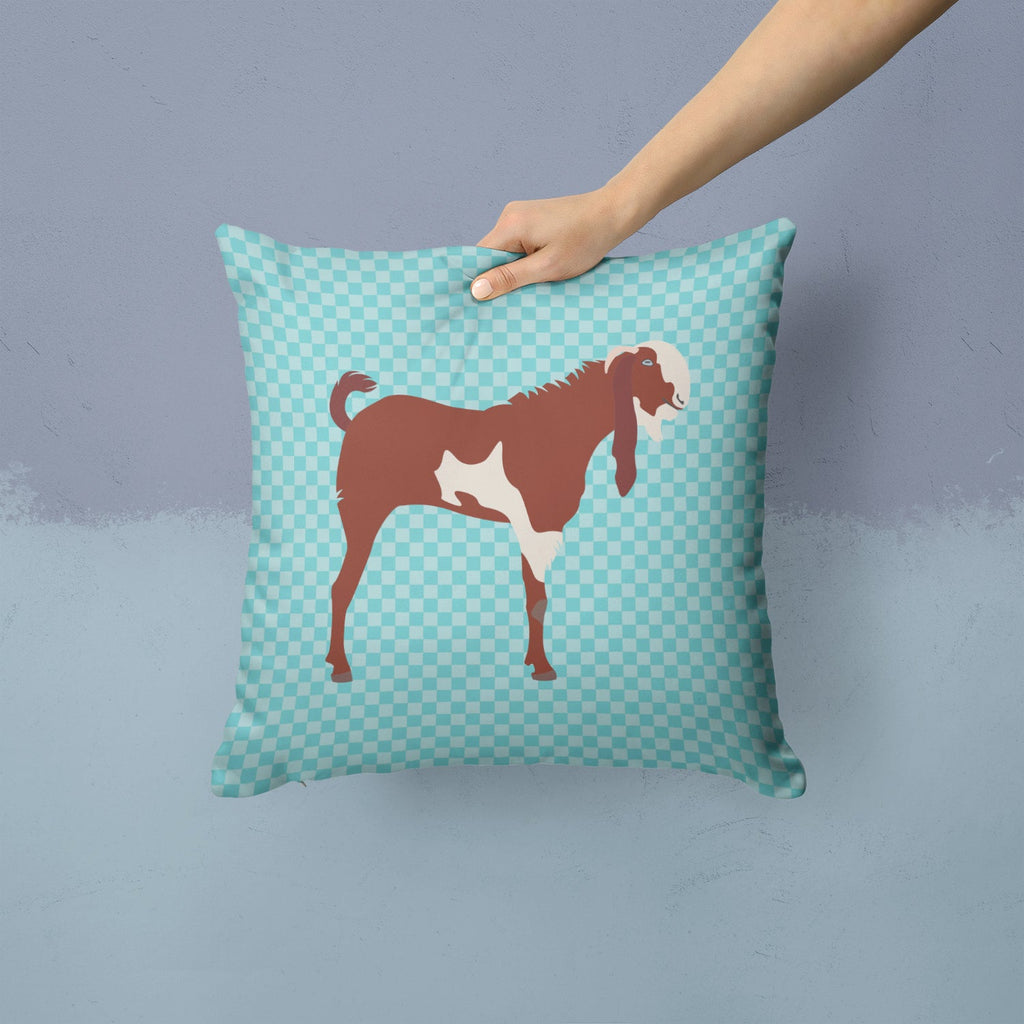 Jamnapari Goat Blue Check Decorative Throw Pillow 14x14 Indoor Outdoor Accent Cushion, Fabric Cover with Insert for Sofa, Bed, Porch & Living Room