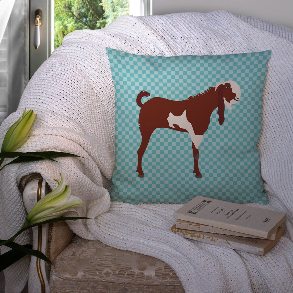 Jamnapari Goat Blue Check Decorative Throw Pillow 14x14 Indoor Outdoor Accent Cushion, Fabric Cover with Insert for Sofa, Bed, Porch & Living Room