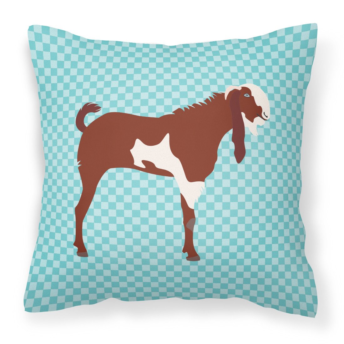 Jamnapari Goat Blue Check Decorative Throw Pillow 18x18 Indoor Outdoor Accent Cushion, Fabric Cover with Insert for Sofa, Bed, Porch & Living Room