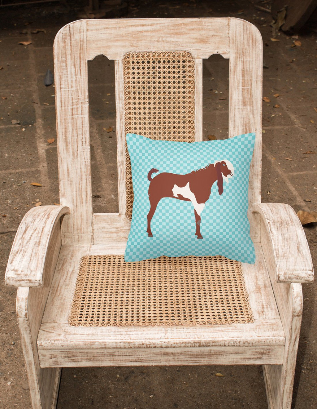 Jamnapari Goat Blue Check Decorative Throw Pillow 18x18 Indoor Outdoor Accent Cushion, Fabric Cover with Insert for Sofa, Bed, Porch & Living Room