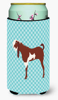Jamnapari Goat Blue Check Tall Boy Hugger Can Cooler Sleeve Machine Washable Drink Collapsible Insulator Beverage Insulated Holder
