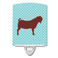 Kalahari Red Goat Blue Check Ceramic Night Light Compact, UL-Certified, Ideal for Bedroom, Bathroom, Nursery, Hallway, Kitchen, 6x4x3, Multicolor