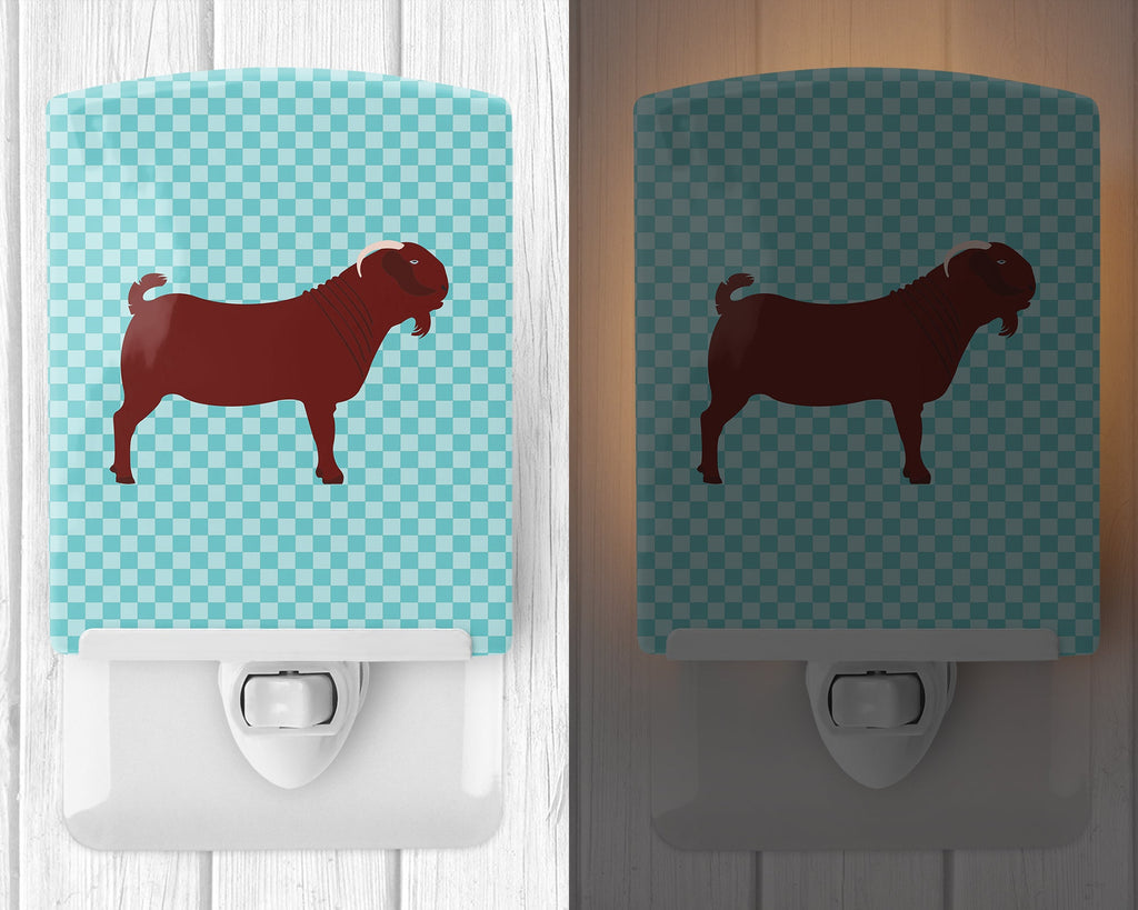 Kalahari Red Goat Blue Check Ceramic Night Light Compact, UL-Certified, Ideal for Bedroom, Bathroom, Nursery, Hallway, Kitchen, 6x4x3, Multicolor