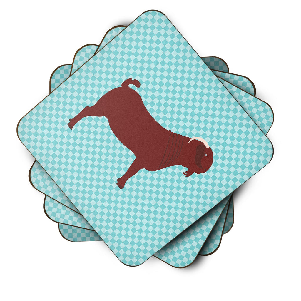 Kalahari Red Goat Blue Check Foam Coasters Set of 4 Cup Coasters for Indoor Outdoor, Tabletop Protection, Anti Slip, Mouse pad Material