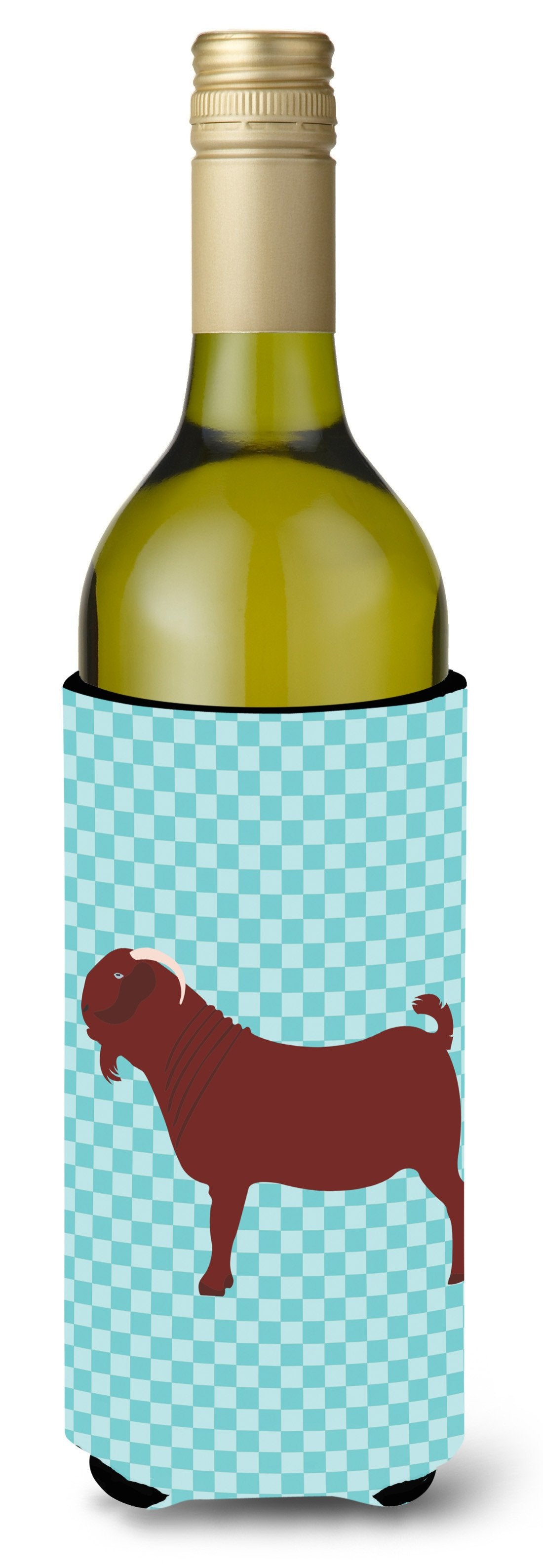 Kalahari Red Goat Blue Check Wine Bottle Hugger Gift Sleeve for Standard 750 ml Bottles, Insulated Reusable Also Fits Mini Shot & Pint Bottles