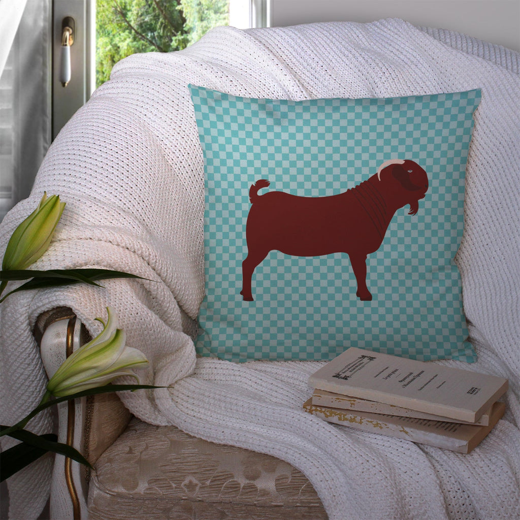 Kalahari Red Goat Blue Check Decorative Throw Pillow 14x14 Indoor Outdoor Accent Cushion, Fabric Cover with Insert for Sofa, Bed, Porch & Living Room