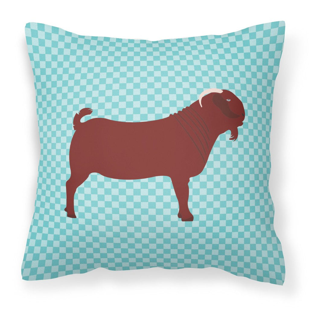 Kalahari Red Goat Blue Check Decorative Throw Pillow 18x18 Indoor Outdoor Accent Cushion, Fabric Cover with Insert for Sofa, Bed, Porch & Living Room