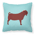 Kalahari Red Goat Blue Check Decorative Throw Pillow 18x18 Indoor Outdoor Accent Cushion, Fabric Cover with Insert for Sofa, Bed, Porch & Living Room