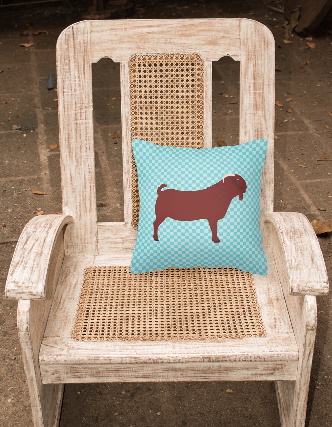 Kalahari Red Goat Blue Check Decorative Throw Pillow 18x18 Indoor Outdoor Accent Cushion, Fabric Cover with Insert for Sofa, Bed, Porch & Living Room