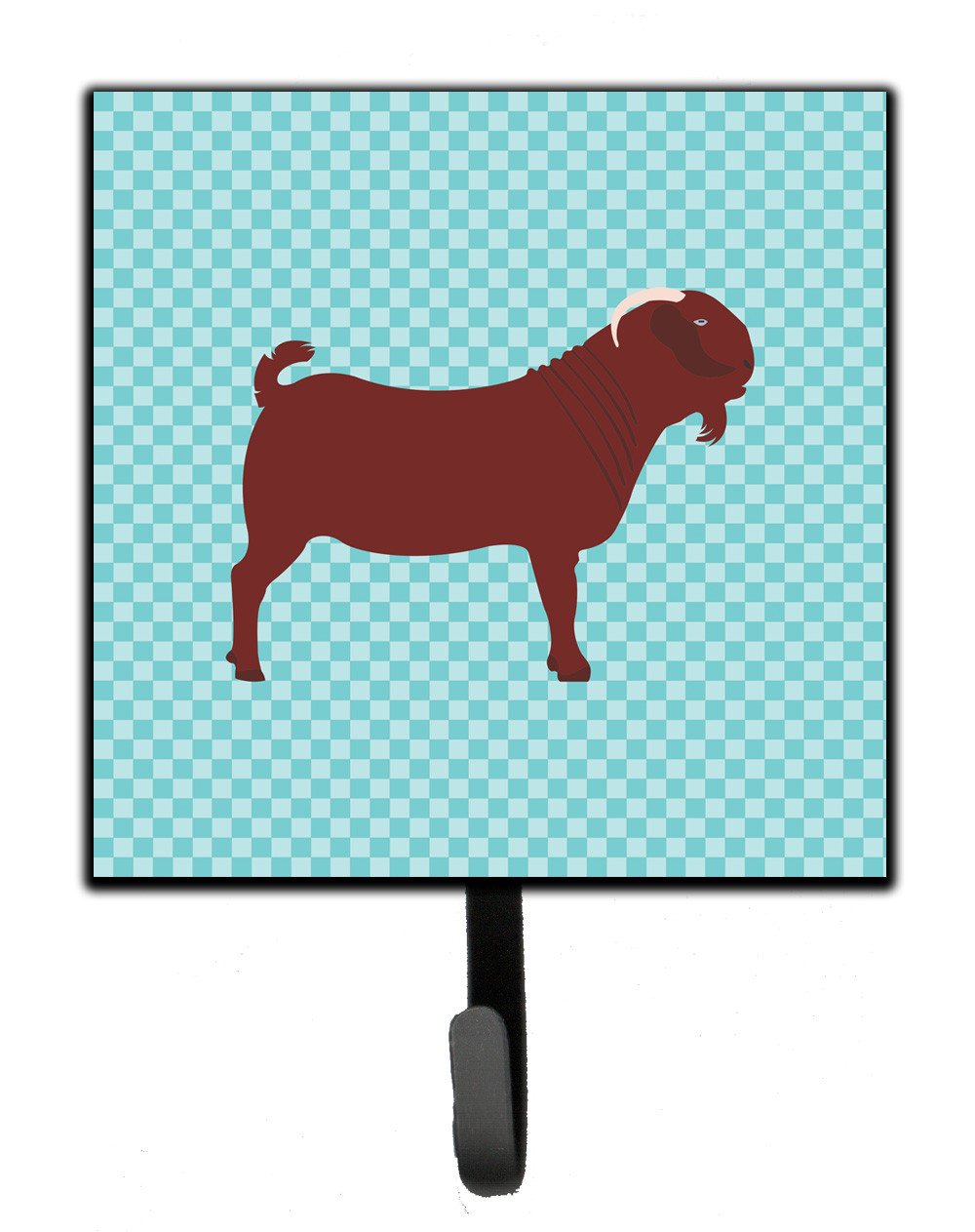 Kalahari Red Goat Blue Check Leash or Key Holder Wall Hooks, Key Hooks Holder, Coat Rack Wall Mount, Coat Hooks, Hooks for Hanging Keys, Towels, Aprons, Leashes