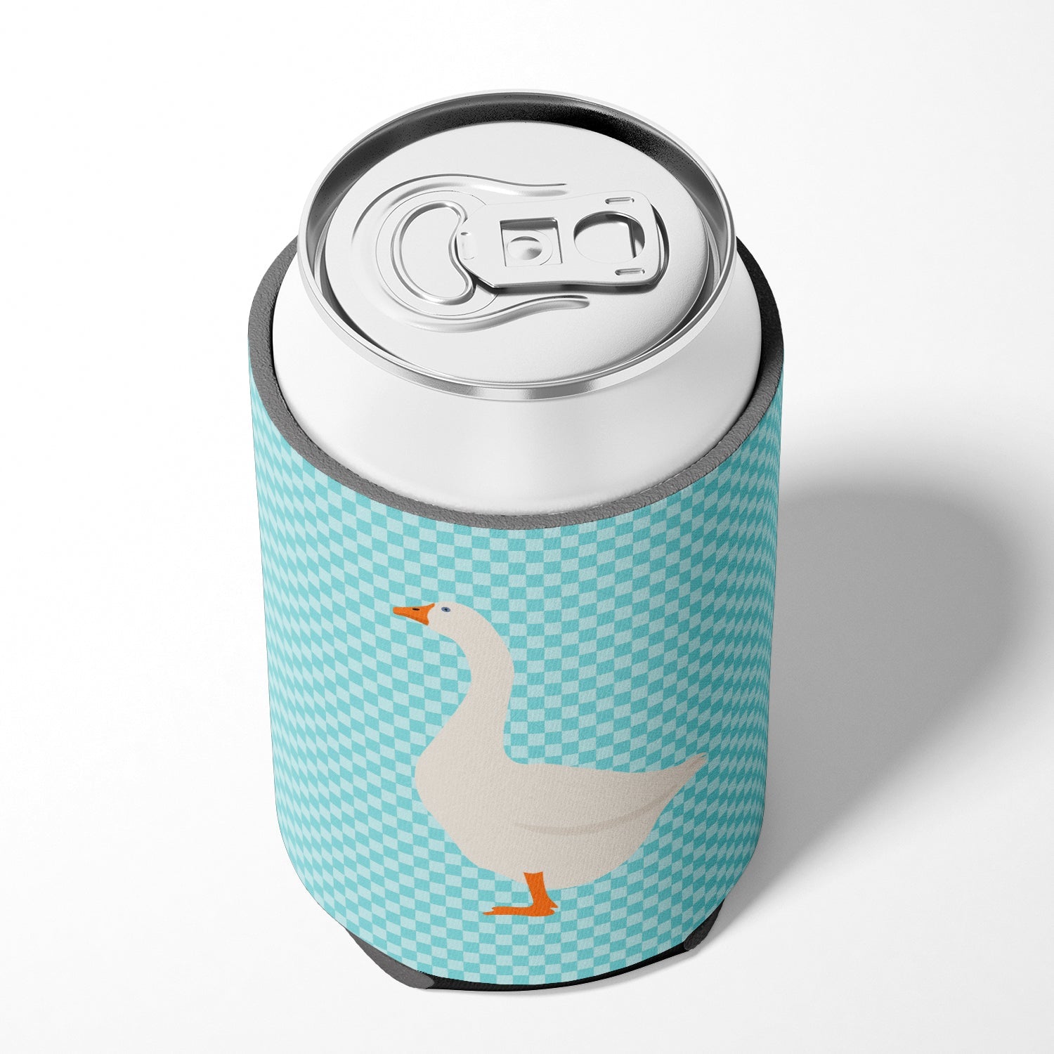 Embden Goose Blue Check Can or Bottle Hugger Cooler Sleeve for Standard 12 oz Cans, Insulated Foam Beer & Soda Can Hugger Reusable