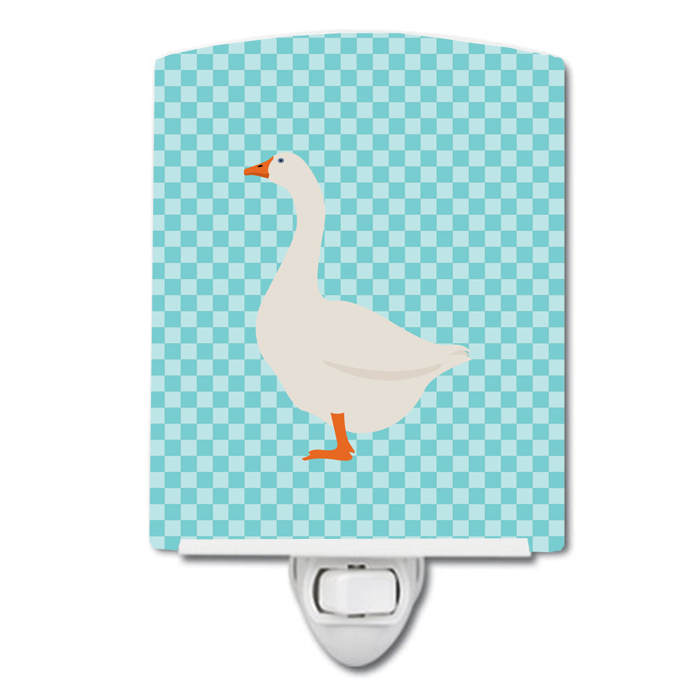 Embden Goose Blue Check Ceramic Night Light Compact, UL-Certified, Ideal for Bedroom, Bathroom, Nursery, Hallway, Kitchen, 6x4x3, Multicolor