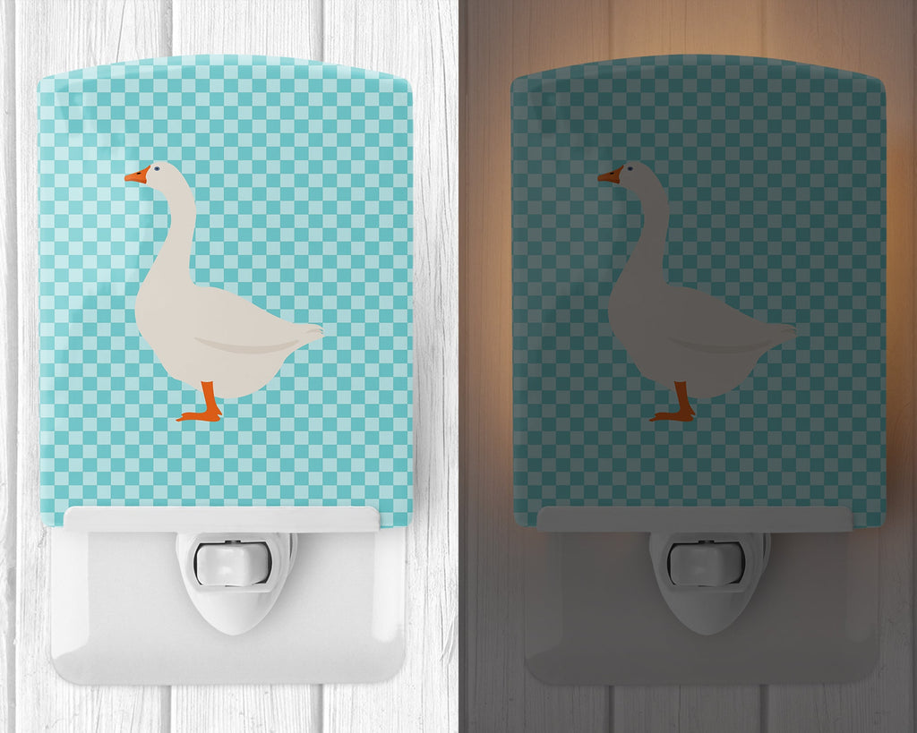 Embden Goose Blue Check Ceramic Night Light Compact, UL-Certified, Ideal for Bedroom, Bathroom, Nursery, Hallway, Kitchen, 6x4x3, Multicolor