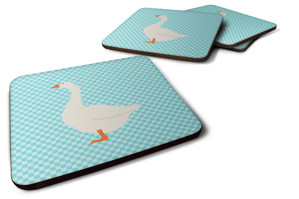 Embden Goose Blue Check Foam Coasters Set of 4 Cup Coasters for Indoor Outdoor, Tabletop Protection, Anti Slip, Mouse pad Material