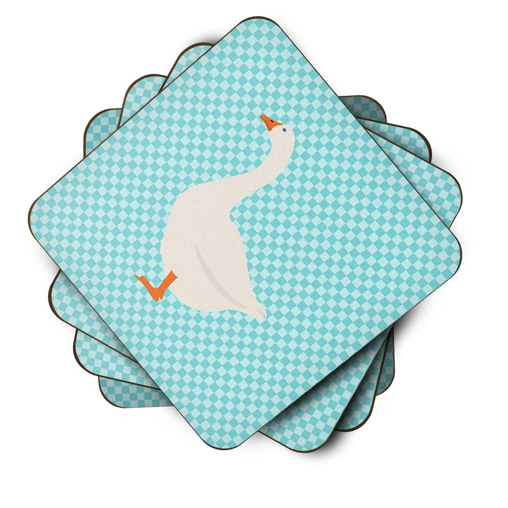 Embden Goose Blue Check Foam Coasters Set of 4 Cup Coasters for Indoor Outdoor, Tabletop Protection, Anti Slip, Mouse pad Material