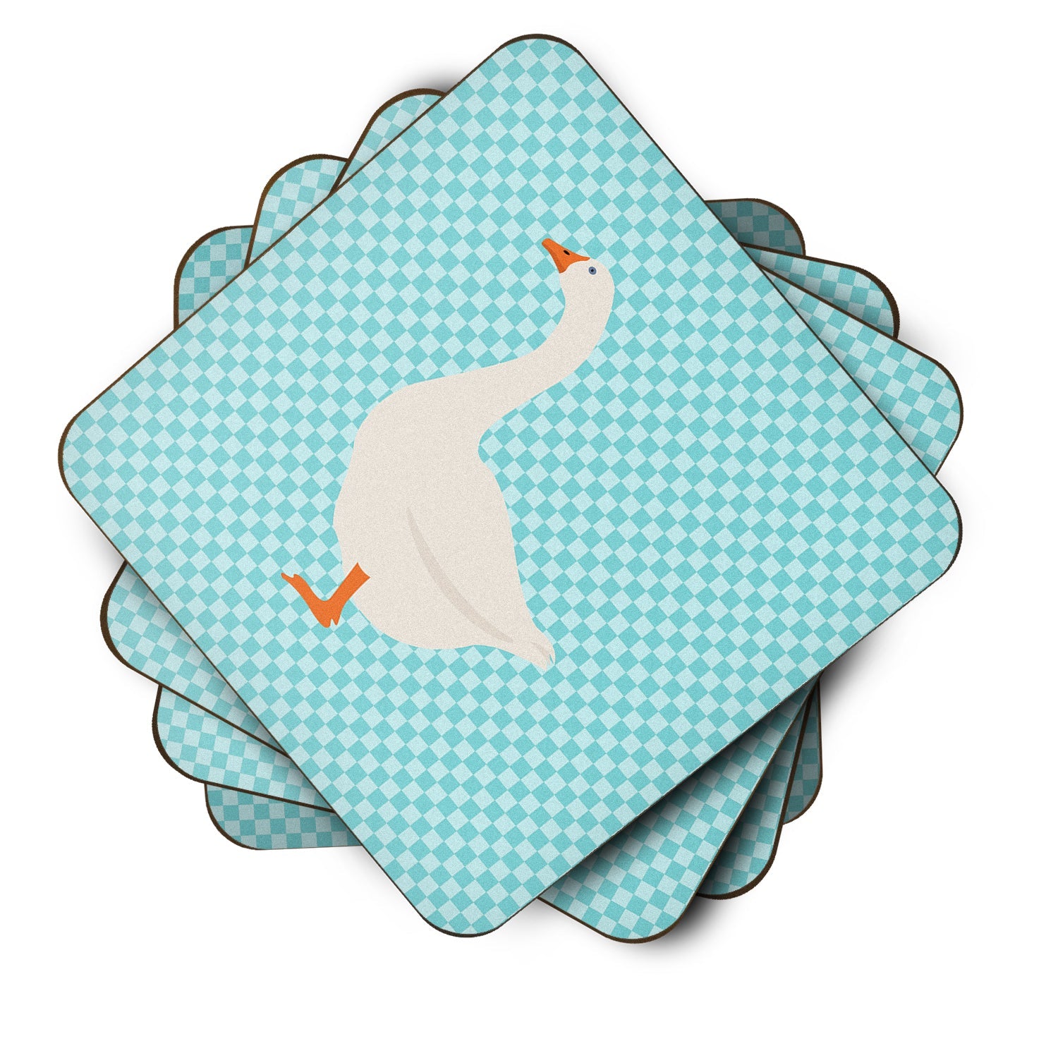 Embden Goose Blue Check Foam Coasters Set of 4 Cup Coasters for Indoor Outdoor, Tabletop Protection, Anti Slip, Mouse pad Material