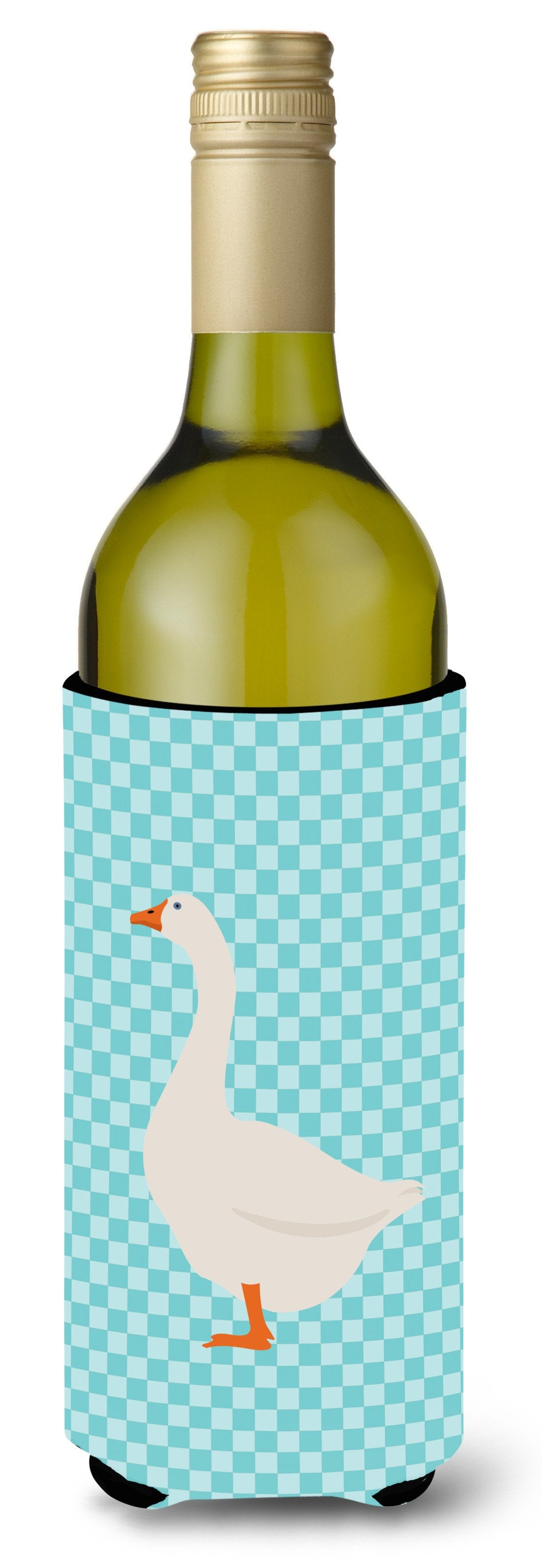 Embden Goose Blue Check Wine Bottle Hugger Gift Sleeve for Standard 750 ml Bottles, Insulated Reusable Also Fits Mini Shot & Pint Bottles