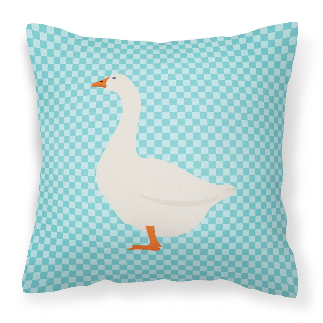 Embden Goose Blue Check Decorative Throw Pillow 18x18 Indoor Outdoor Accent Cushion, Fabric Cover with Insert for Sofa, Bed, Porch & Living Room