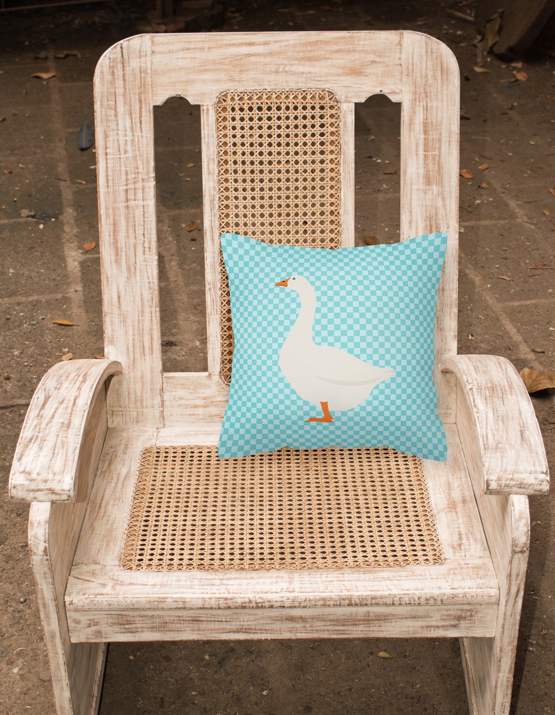 Embden Goose Blue Check Decorative Throw Pillow 18x18 Indoor Outdoor Accent Cushion, Fabric Cover with Insert for Sofa, Bed, Porch & Living Room