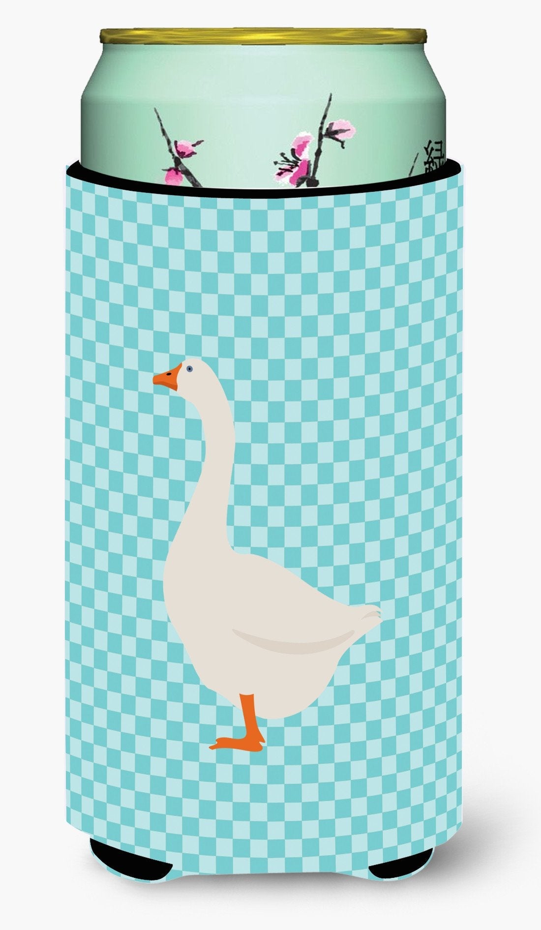 Embden Goose Blue Check Tall Boy Hugger Can Cooler Sleeve Machine Washable Drink Collapsible Insulator Beverage Insulated Holder