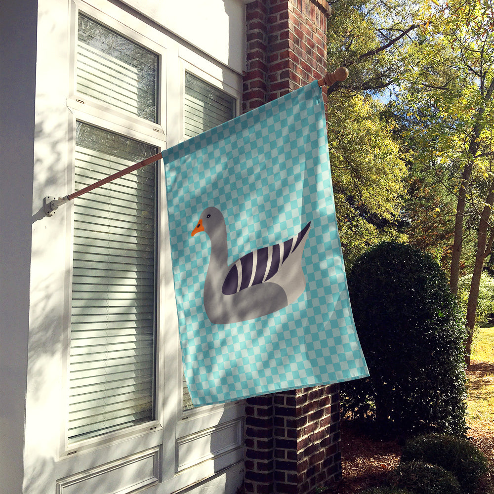 Pilgrim Goose Blue Check House Flag 28x40 Porch Sleeve Pole Decorative Outside Yard Banner Artwork Wall Hanging, Polyester