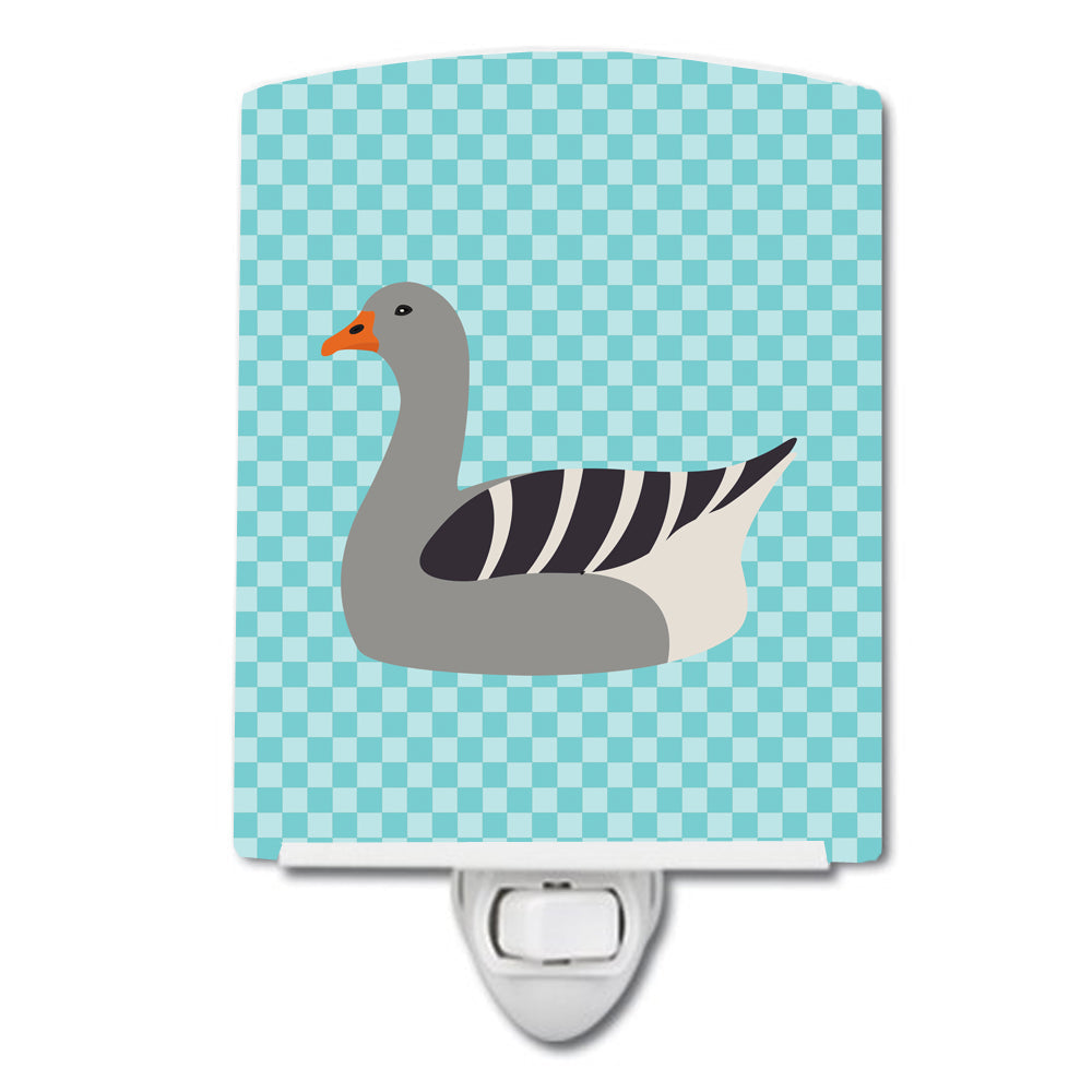 Pilgrim Goose Blue Check Ceramic Night Light Compact, UL-Certified, Ideal for Bedroom, Bathroom, Nursery, Hallway, Kitchen, 6x4x3, Multicolor