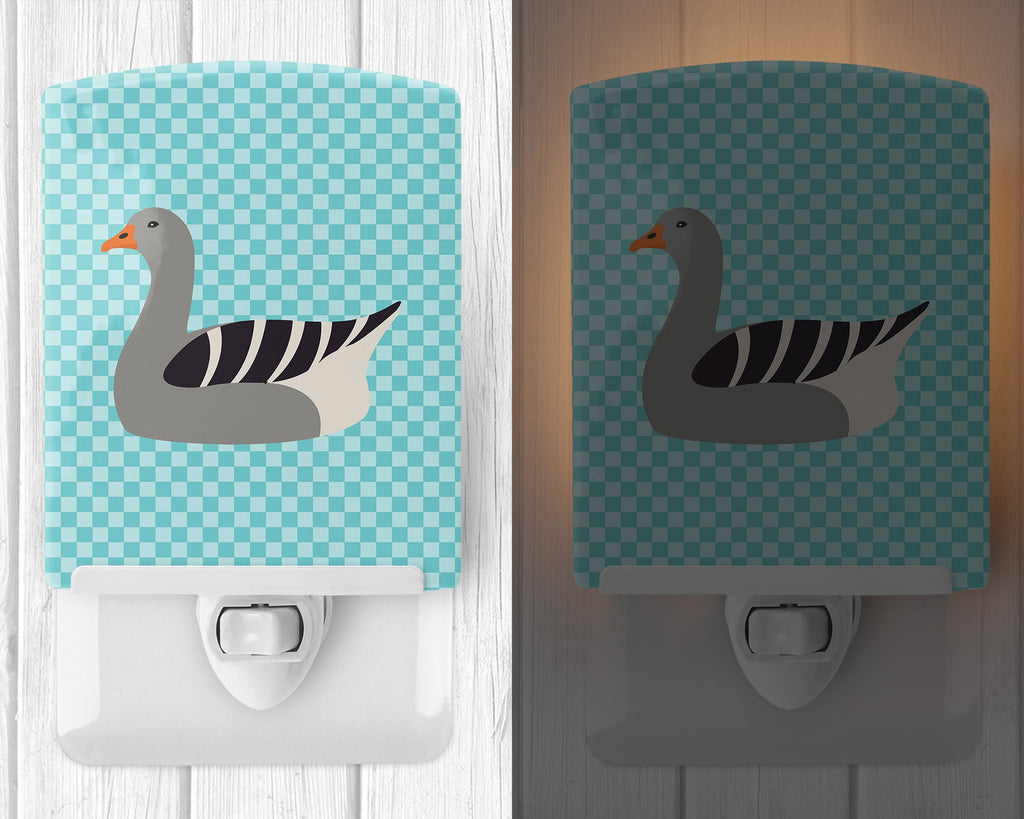 Pilgrim Goose Blue Check Ceramic Night Light Compact, UL-Certified, Ideal for Bedroom, Bathroom, Nursery, Hallway, Kitchen, 6x4x3, Multicolor
