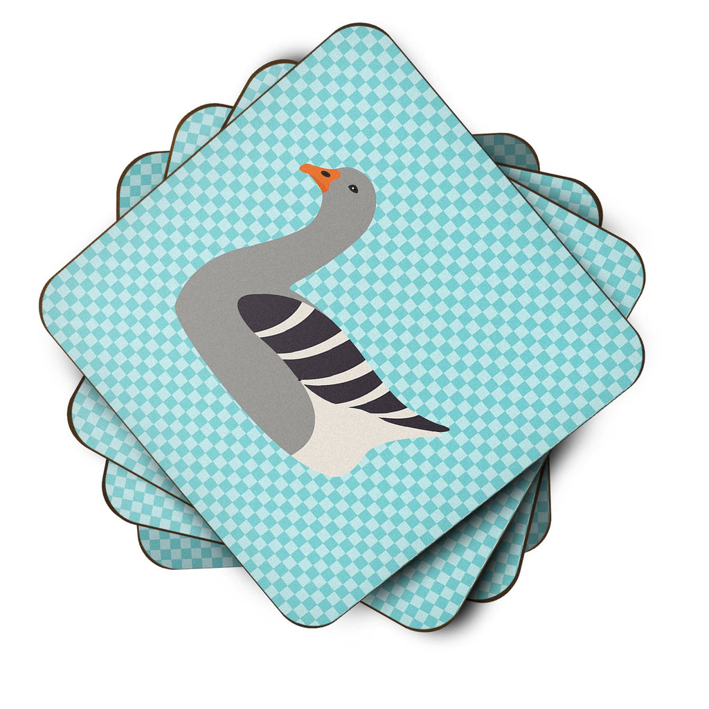 Pilgrim Goose Blue Check Foam Coasters Set of 4 Cup Coasters for Indoor Outdoor, Tabletop Protection, Anti Slip, Mouse pad Material