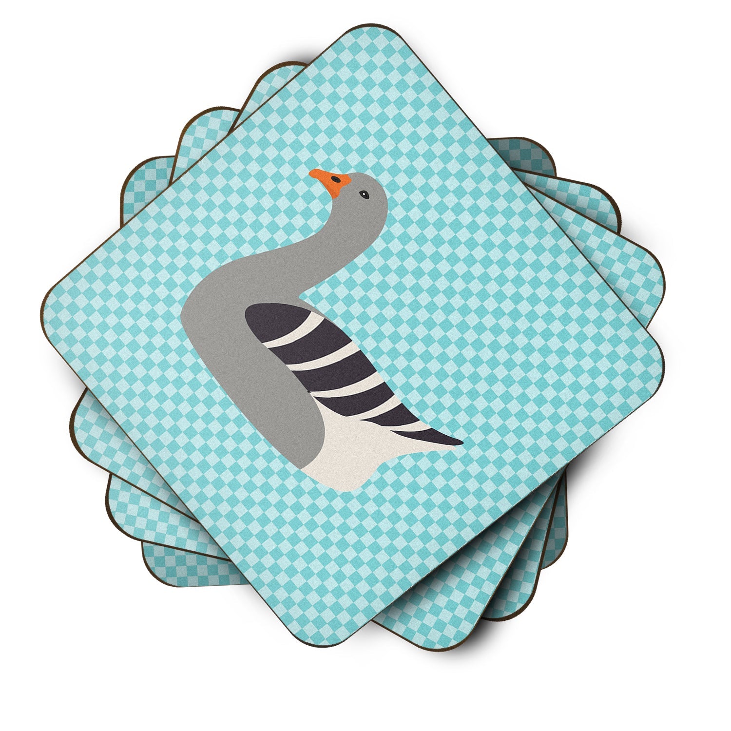Pilgrim Goose Blue Check Foam Coasters Set of 4 Cup Coasters for Indoor Outdoor, Tabletop Protection, Anti Slip, Mouse pad Material