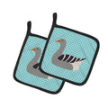 Pilgrim Goose Blue Check Pot Holder Set of 2 Heat Resistant Quilted Hot Pads 7.5 x 7.5 Inch, Insulated Kitchen Trivets for Cooking & Baking