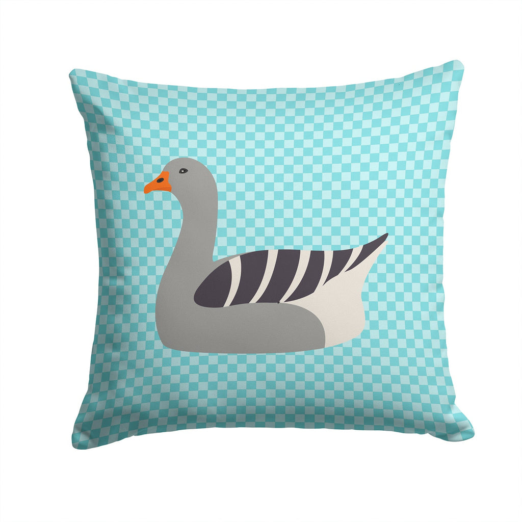 Pilgrim Goose Blue Check Decorative Throw Pillow 14x14 Indoor Outdoor Accent Cushion, Fabric Cover with Insert for Sofa, Bed, Porch & Living Room