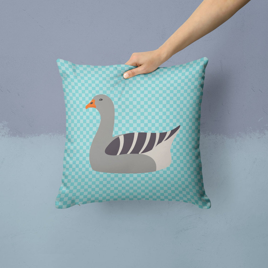 Pilgrim Goose Blue Check Decorative Throw Pillow 14x14 Indoor Outdoor Accent Cushion, Fabric Cover with Insert for Sofa, Bed, Porch & Living Room