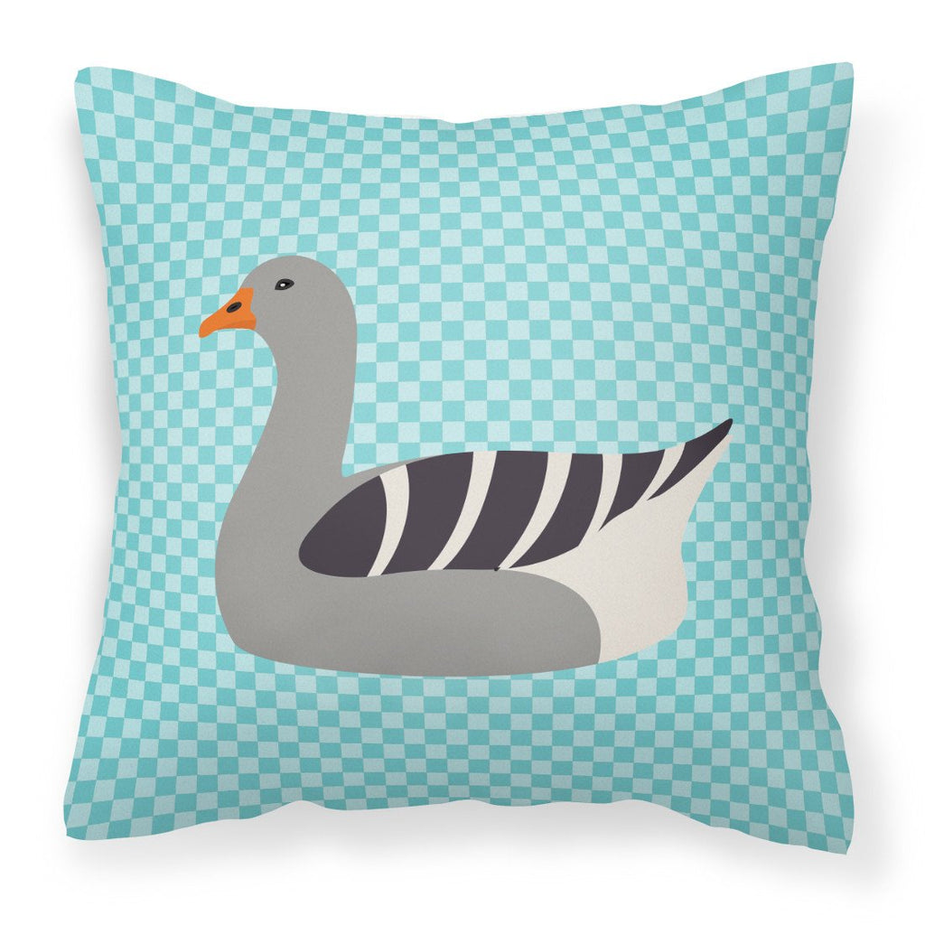 Pilgrim Goose Blue Check Decorative Throw Pillow 18x18 Indoor Outdoor Accent Cushion, Fabric Cover with Insert for Sofa, Bed, Porch & Living Room