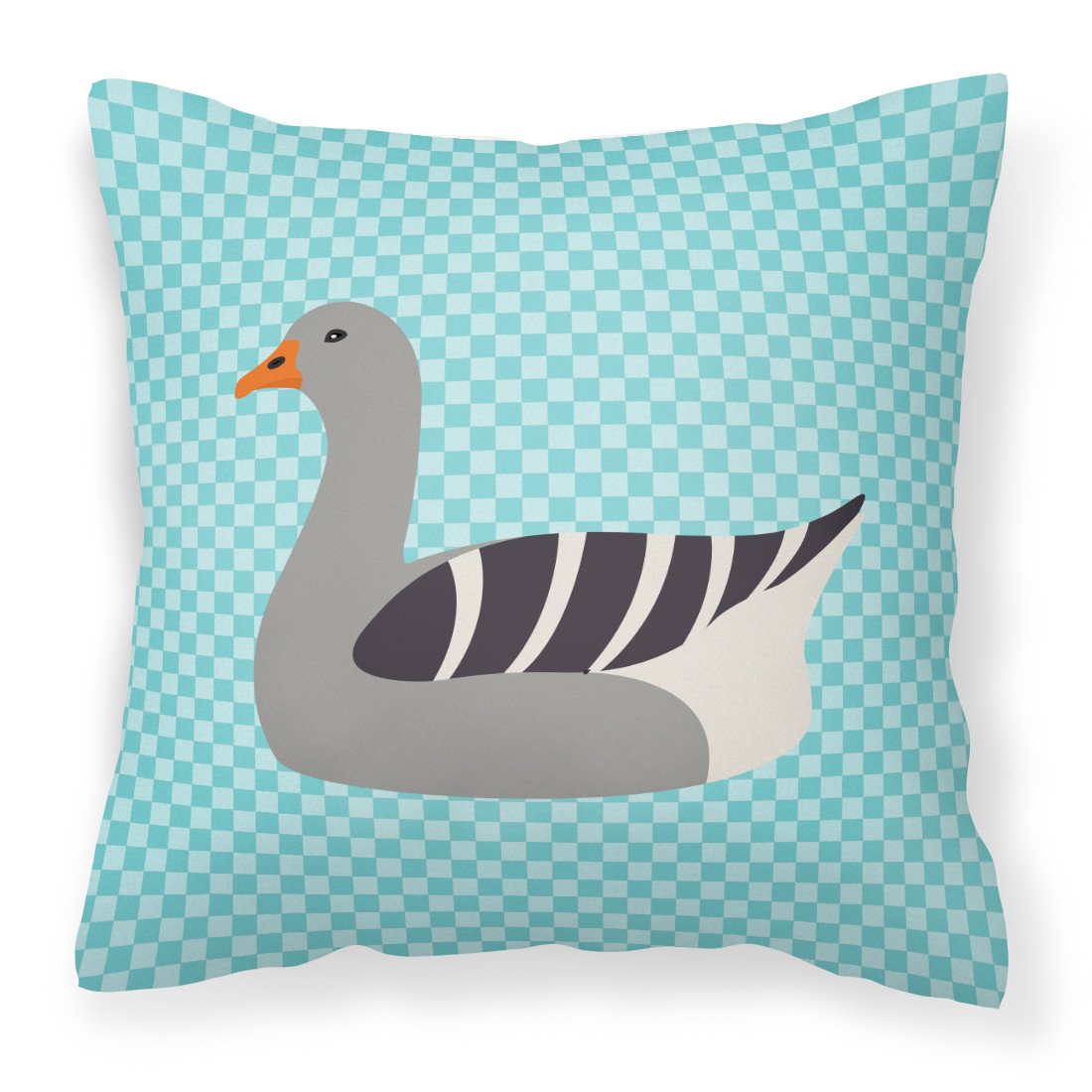 Pilgrim Goose Blue Check Decorative Throw Pillow 18x18 Indoor Outdoor Accent Cushion, Fabric Cover with Insert for Sofa, Bed, Porch & Living Room