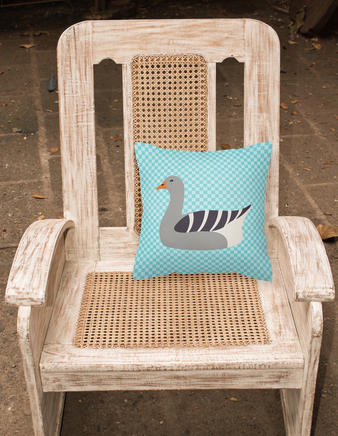 Pilgrim Goose Blue Check Decorative Throw Pillow 18x18 Indoor Outdoor Accent Cushion, Fabric Cover with Insert for Sofa, Bed, Porch & Living Room